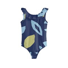 Laser Lemon Navy Kids  Frill Swimsuit by andStretch