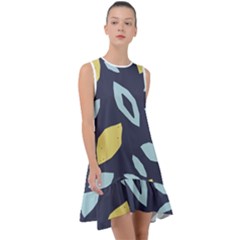 Laser Lemon Navy Frill Swing Dress by andStretch