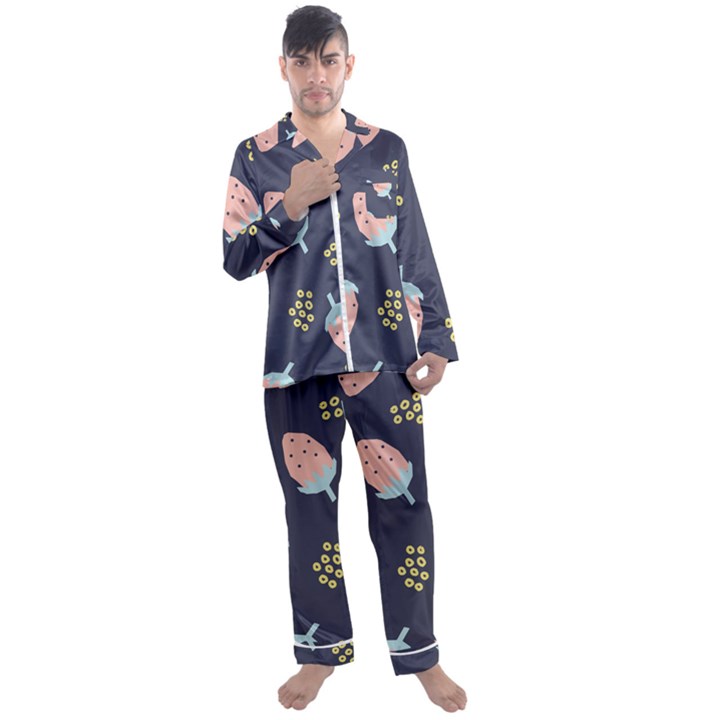 Strawberry Fields Men s Long Sleeve Satin Pyjamas Set