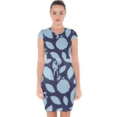 Orchard Fruits In Blue Capsleeve Drawstring Dress  by andStretch