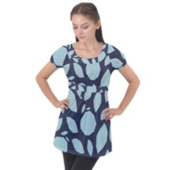Orchard Fruits In Blue Puff Sleeve Tunic Top by andStretch