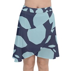 Orchard Fruits In Blue Chiffon Wrap Front Skirt
