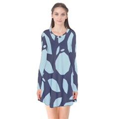 Orchard Fruits In Blue Long Sleeve V-neck Flare Dress by andStretch