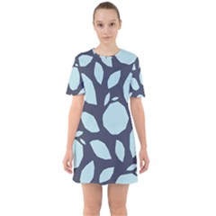 Orchard Fruits In Blue Sixties Short Sleeve Mini Dress