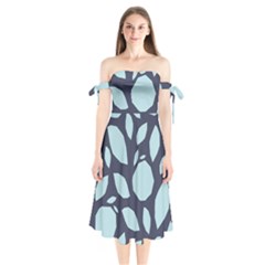 Orchard Fruits In Blue Shoulder Tie Bardot Midi Dress by andStretch