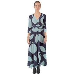 Orchard Fruits In Blue Button Up Boho Maxi Dress by andStretch