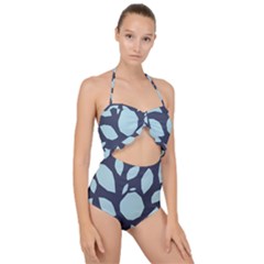 Orchard Fruits In Blue Scallop Top Cut Out Swimsuit by andStretch