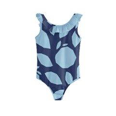 Orchard Fruits In Blue Kids  Frill Swimsuit