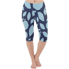 Orchard Fruits In Blue Lightweight Velour Cropped Yoga Leggings