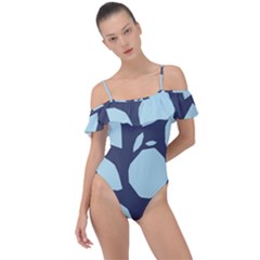 Orchard Fruits In Blue Frill Detail One Piece Swimsuit by andStretch