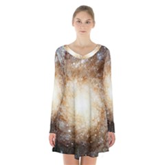 Galaxy Space Long Sleeve Velvet V-neck Dress