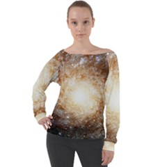 Galaxy Space Off Shoulder Long Sleeve Velour Top