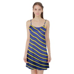 Yellow Blue Stripped Fish Satin Night Slip by LoolyElzayat