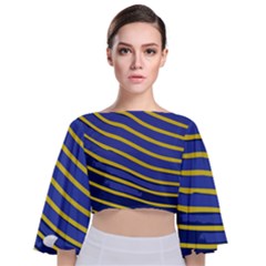 Yellow Blue Stripped Fish Tie Back Butterfly Sleeve Chiffon Top by LoolyElzayat