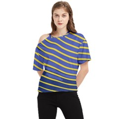 Yellow Blue Stripped Fish One Shoulder Cut Out Tee by LoolyElzayat