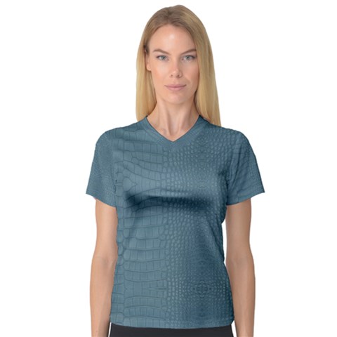 Turquoise Alligator Skin V-neck Sport Mesh Tee by LoolyElzayat