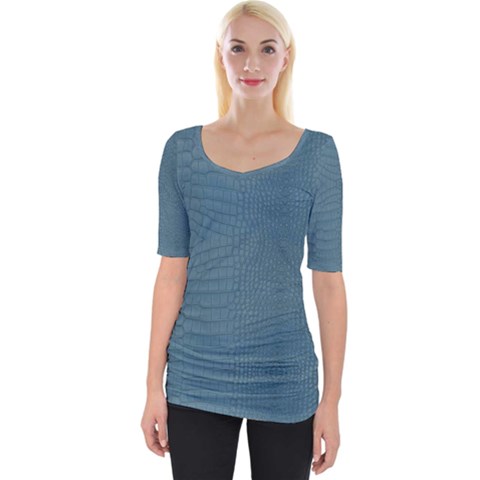 Turquoise Alligator Skin Wide Neckline Tee by LoolyElzayat