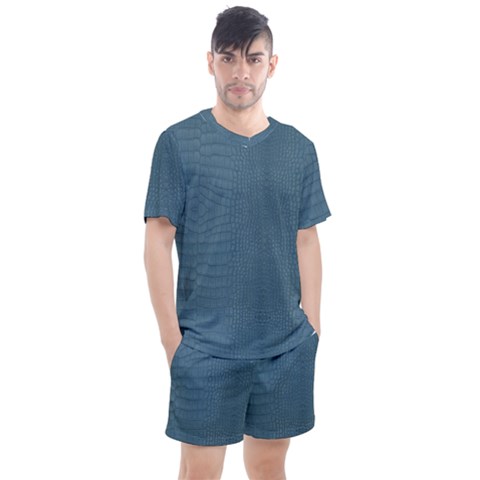 Turquoise Alligator Skin Men s Mesh Tee And Shorts Set by LoolyElzayat