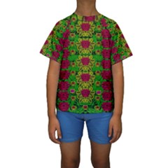 Rainbow Forest The Home Of The Metal Peacocks Kids  Short Sleeve Swimwear