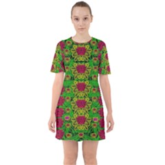 Rainbow Forest The Home Of The Metal Peacocks Sixties Short Sleeve Mini Dress by pepitasart