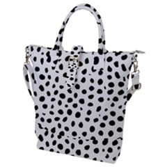 Black And White Seamless Cheetah Spots Buckle Top Tote Bag by LoolyElzayat