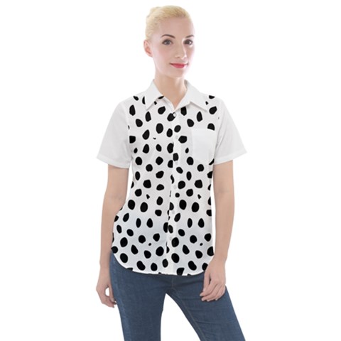  Black And White Seamless Cheetah Spots Women s Short Sleeve Pocket Shirt by LoolyElzayat