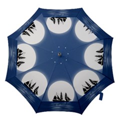 Boat Silhouette Moon Sailing Hook Handle Umbrellas (medium) by HermanTelo