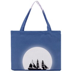 Boat Silhouette Moon Sailing Mini Tote Bag by HermanTelo