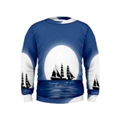 Boat Silhouette Moon Sailing Kids  Sweatshirt