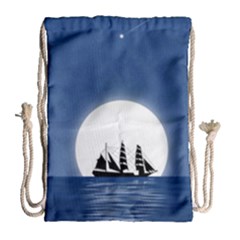 Boat Silhouette Moon Sailing Drawstring Bag (large) by HermanTelo