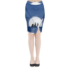 Boat Silhouette Moon Sailing Midi Wrap Pencil Skirt