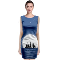 Boat Silhouette Moon Sailing Sleeveless Velvet Midi Dress by HermanTelo