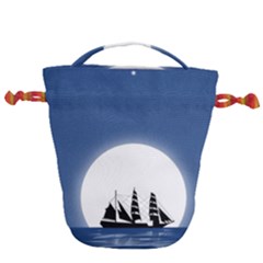 Boat Silhouette Moon Sailing Drawstring Bucket Bag by HermanTelo