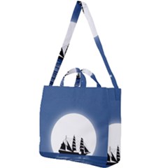 Boat Silhouette Moon Sailing Square Shoulder Tote Bag by HermanTelo