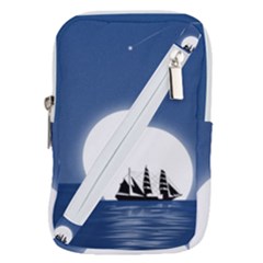 Boat Silhouette Moon Sailing Belt Pouch Bag (large) by HermanTelo