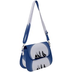 Boat Silhouette Moon Sailing Saddle Handbag by HermanTelo