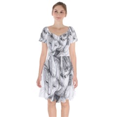 Cat Drawing Art Short Sleeve Bardot Dress