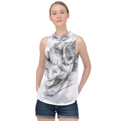 Cat Drawing Art High Neck Satin Top by HermanTelo