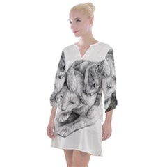 Cat Drawing Art Open Neck Shift Dress