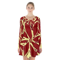 Flowery Fire Long Sleeve Velvet V-neck Dress