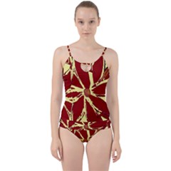 Flowery Fire Cut Out Top Tankini Set