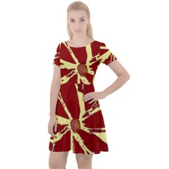 Flowery Fire Cap Sleeve Velour Dress 