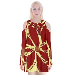Flowery Fire Velvet Long Sleeve Shoulder Cutout Dress