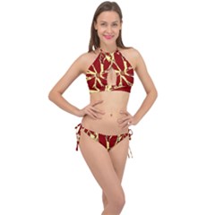 Flowery Fire Cross Front Halter Bikini Set by Janetaudreywilson