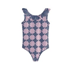 Retro Pink And Grey Pattern Kids  Frill Swimsuit