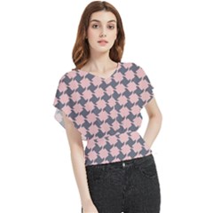 Retro Pink And Grey Pattern Butterfly Chiffon Blouse