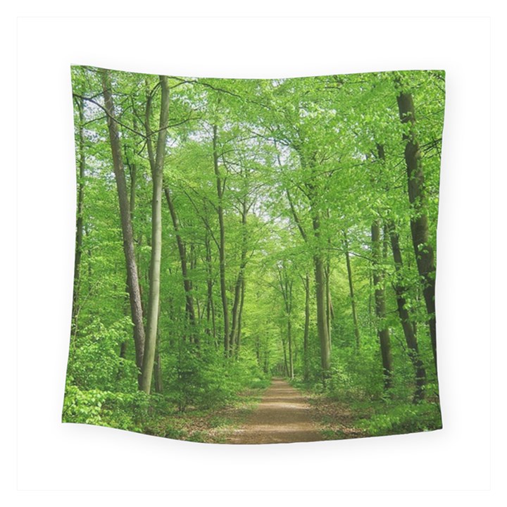 In the forest the fullness of spring, green, Square Tapestry (Small)