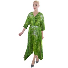 In The Forest The Fullness Of Spring, Green, Quarter Sleeve Wrap Front Maxi Dress