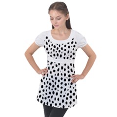  Black And White Seamless Cheetah Spots Puff Sleeve Tunic Top by LoolyElzayat