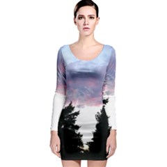 Colorful Overcast, Pink,violet,gray,black Long Sleeve Bodycon Dress